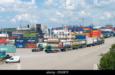 area with chemical bulk tanks in the Rotterdam harbor area. From here they are shipped on trains Stock Photo