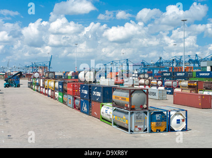 area with chemical bulk tanks in the Rotterdam harbor area. From here they are shipped on trains Stock Photo