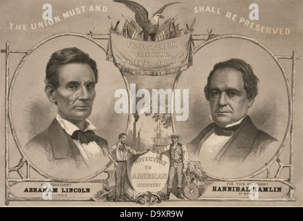 1860 USA Presidential Campaign Poster featuring Abraham Lincoln and Hannibal Hamlin Stock Photo