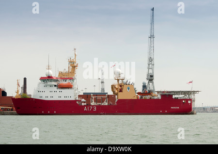 HMS Protector moored in Portsmouth Harbour Stock Photo