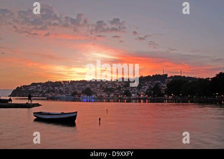 A picturesque image of Ohrid City at the sunset Stock Photo