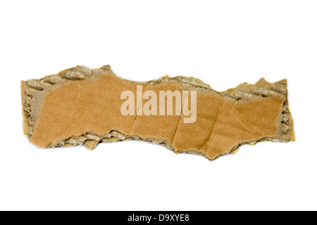 Torn piece of cardboard isolated on white Stock Photo