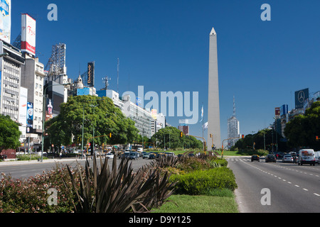 Obelisk of Buenos Aires on the Avenue 9 de Julio Stock Photo