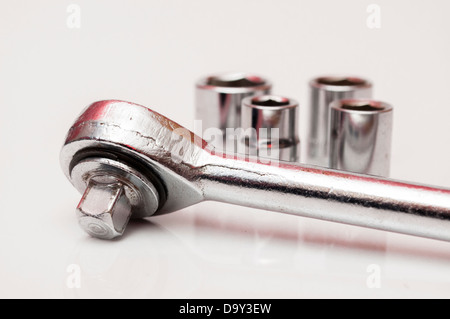 ratchet wrenches on a white background Stock Photo