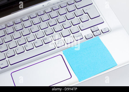 Sticker on computer keyboard Stock Photo