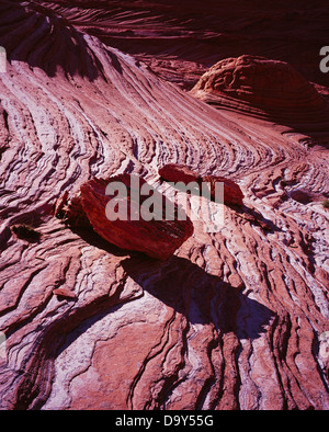 Navajo Sandstone boulders and intricate bedding pattern, Paria Canyon Vermilion Cliffs Wilderness, Utah. Stock Photo