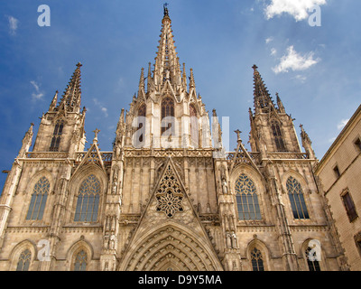 Imposing facade of the Santa Eulalia Cathedral in Barcelona's Gothic Quarter, Spain  2 Stock Photo