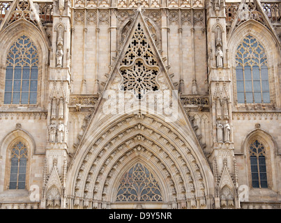 Imposing facade of the Santa Eulalia Cathedral in Barcelona's Gothic Quarter, Spain  1 Stock Photo