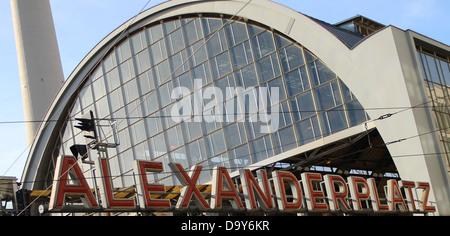 Station Alexanderplatz with the TV tower 'Fernsehturm' in the background in Berlin, Germany