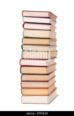 Multicolored books stack isolated on white background. Stock Photo