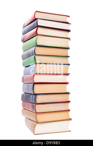 Multicolored books stack isolated on white background. Stock Photo