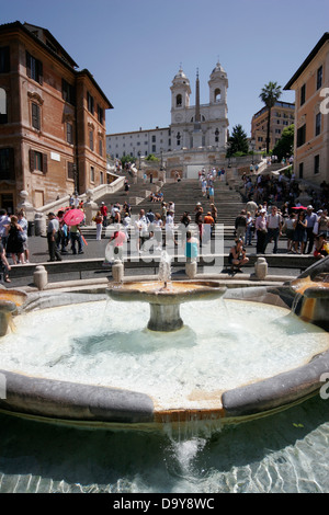 Barcaccia fountain and Spanish Steps, Piazza di Spagna, Rome, Italy Stock Photo