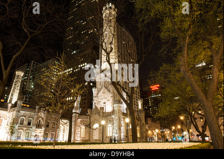 Chicago, USA - May 8, 2013: The historic Chicago Water Tower located on Michigan Avenue in Chicago. Stock Photo