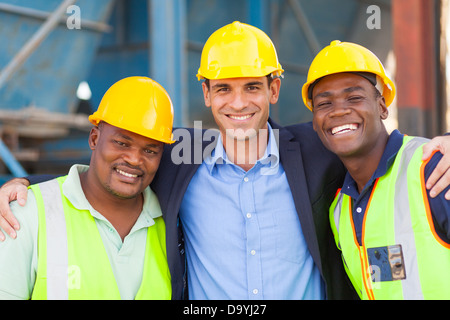 happy heavy industry manager and workers portrait Stock Photo