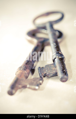 Skeleton keys on tan background. Stock Photo