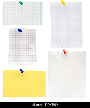 pushpin and checked note paper isolated on white background Stock Photo