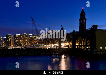 Night view of Hoboken Lackawanna Terminal Stock Photo