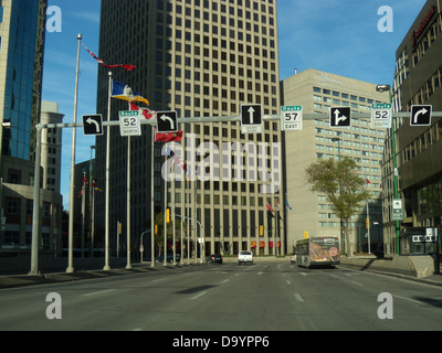 Portage and Main as seen from Portage Ave Eastbound Stock Photo