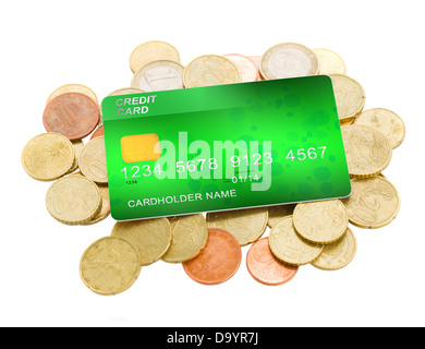 pile of coins and plastic card Stock Photo