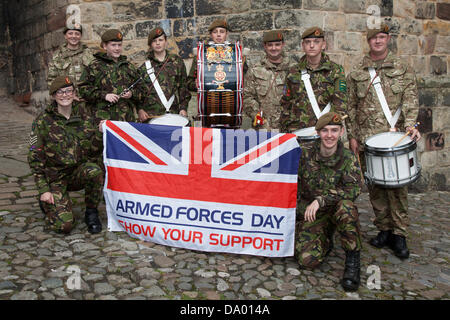 Lancaster, UK 29th June, 2013.  Support Armed Forces Day Banner held by members of the Army Cadet Force, King's Own Royal Border Regiment at the Armed Forces day on parade at Lancaster Castle, Lancashire, UK. Credit:  Conrad Elias/Alamy Live News Stock Photo