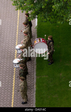 Lancaster, UK 29th June, 2013.  Musicians of the Army Cadet Force, King's Own Royal Border Regiment at the Armed Forces day on parade at Lancaster Castle, Lancashire, UK. Credit:  Conrad Elias/Alamy Live News Stock Photo