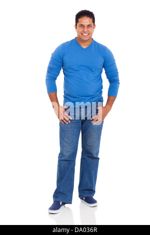 smiling casual indian man standing on white background Stock Photo
