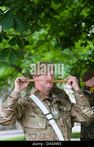 Lancaster, UK 29th June, 2013. Drummer of the Army Cadet Force, King's Own Royal Border Regiment at the Armed Forces day on parade at Lancaster Castle, Lancashire, UK. Credit:  Conrad Elias/Alamy Live News Stock Photo