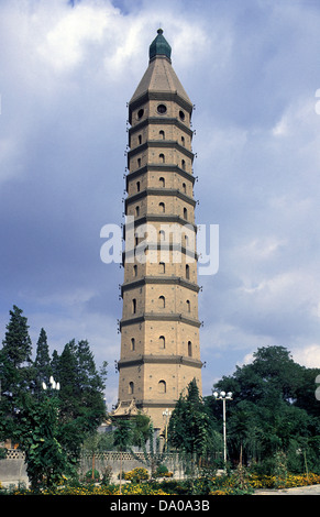 The octagonal 13 story Xita West Tower built originally in the 11th century in Yinchuan city capital of the Ningxia Hui Autonomous Region, China Stock Photo