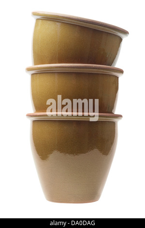 Stack Of Flower Pots On White Background Stock Photo