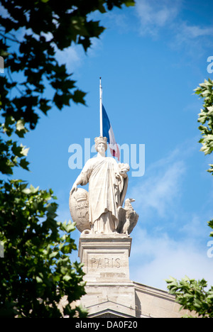 Statue 'Paris' on the top of the facade of Gare du Nord, Paris, France. Stock Photo