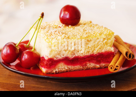 Slice of cherry pie on a plate Stock Photo