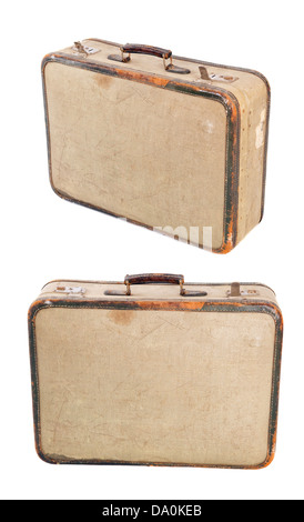 Vintage brown suitcase isolated on white background Stock Photo