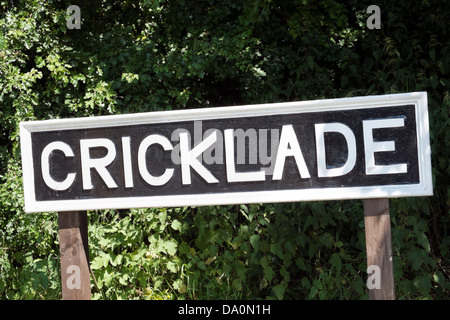 The old GWR railway station sign for Cricklade in Wiltshire, UK. Now placed by the roundabout on the main road from Swindon Stock Photo