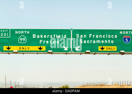 A sign for the Interstate 5 highway 99 split in California's San ...