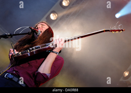 BARCELONA - MAY 22: Richie James Follin, vocalist and guitarist of Guards band, performs at Heineken Primavera Sound 2013. Stock Photo