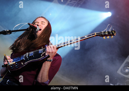 BARCELONA - MAY 22: Richie James Follin, vocalist and guitarist of Guards band, performs at Heineken Primavera Sound 2013 Fest. Stock Photo