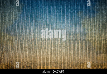 old grunge background with abstract canvas texture and blue sky view Stock Photo