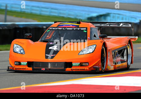 June 30, 2013 - Watkins Glen, New York, USA - June 30, 2013: The 8 Star Motorsports Corvette (4) driven by Emilio DiGuida and Luis Diaz during the GRAND-AM Rolex Series Sahlen's Six Hours of The Glen at Watkins Glen International in Watkins Glen, New York. Stock Photo