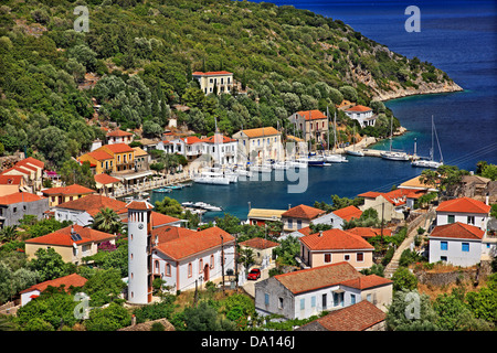 Kioni village, the most beautiful village of Ithaca (Ithaki) island, Ionian Sea, Eptanisa ('Seven Islands'), Greece. Stock Photo