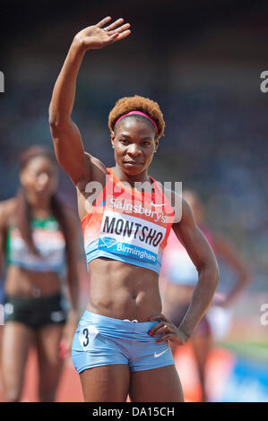 Birmingham, UK. 30th June 2013. Amantle Montsho of Botswana acknowledges the crowd before competing in the women's 400m at the 2013 Sainsbury's Birmingham Grand Prix Diamond League meeting. Montsho is the reigning World champion in this event. Credit:  Russell Hart/Alamy Live News. Stock Photo