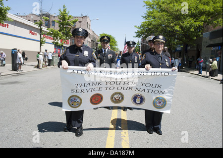 The Kings County Memorial Day Parade in Bay Ridge, Brooklyn, NY, May 27, 2013. Auxiliary police pay tribute to veterans. Stock Photo