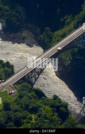 Historic Victoria Falls Bridge (1905), over Zambezi River, Batoka Gorge, below Victoria Falls, Zimbabwe / Zambia border, Africa