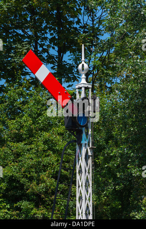 Old fashioned railway signal as used on the UK rail network. Stock Photo
