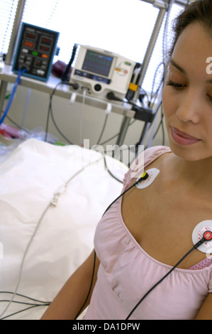 Woman Undergoing An Electrocardiography Ekg Examination Department Of Cardiology Pitie