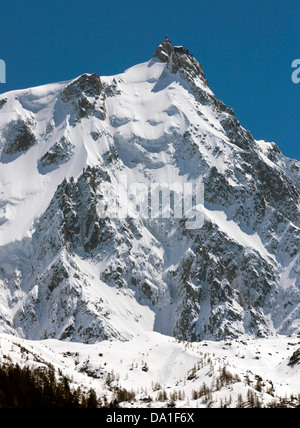 Aiguille du Midi seen from Chamonix Mont Blanc, French Alps Stock Photo