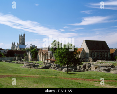 Canterbury, Kent: looking NW, St Augustine's Abbey, Canterbury Cathedral, Bell Harry Tower and Victorian buildings (R) used by the King's School. Stock Photo