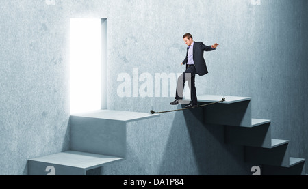 businessman balanced on 3d rope Stock Photo