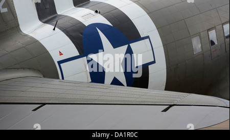 C47/DC3 DAKOTA WITH USAAF MARKINGS AT THE LINCOLNSHIRE AVIATION HERITAGE MUSEUM AT EAST KIRKBY IN LINCOLNSHIRE.  ENGLAND.  UK Stock Photo
