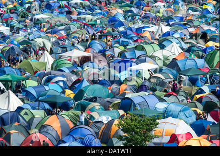 Tents,tents, tents. The view from the tower. The 2013 Glastonbury Festival, Worthy Farm, Glastonbury. 29 June 2013. Stock Photo