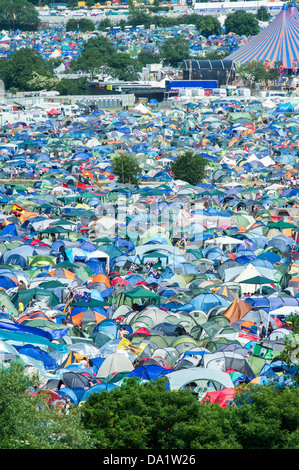 Tents,tents, tents. The view from the tower. The 2013 Glastonbury Festival, Worthy Farm, Glastonbury. 29 June 2013. Stock Photo